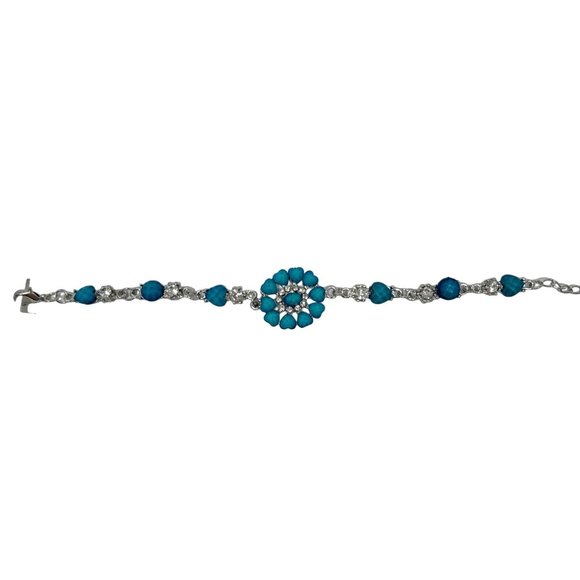 Charming Charlie Bracelet - Faux Turquoise Stones‎ & Rhinestones - 7.5 Inches - Picture 4 of 6
